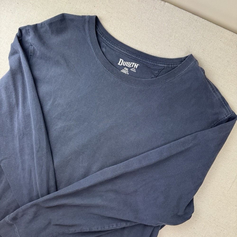 Duluth Trading Co Longtail T Shirt Men's 2XL Slim Fit Blue Long Sleeve Tee